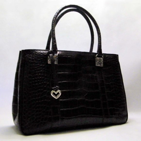 Brighton MONROE Brown Croc Embossed Leather Large Satchel Handbag Purse - Picture 1 of 13